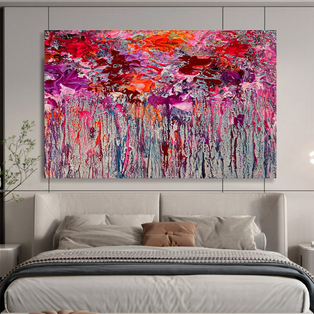Pink Purple Abstract Painting with Dripping Color Effects THY351