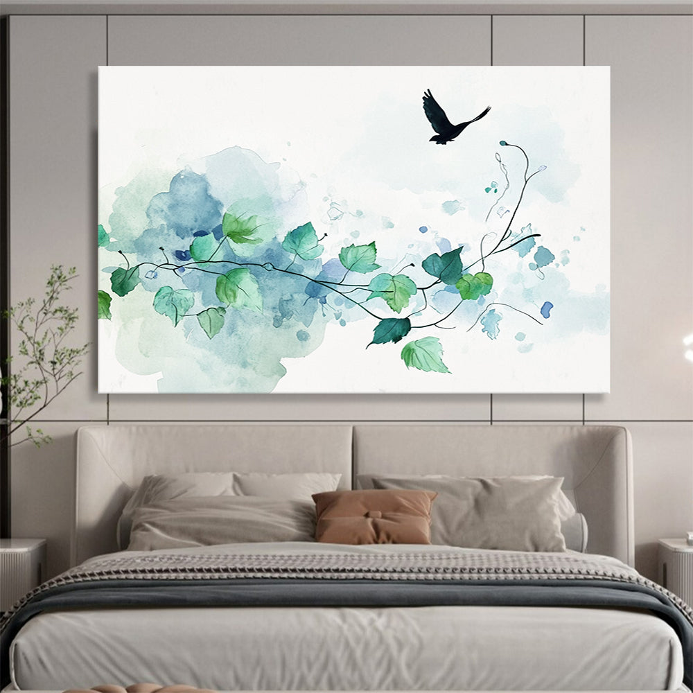 Bird and Vines Watercolor Abstract Painting DYP159