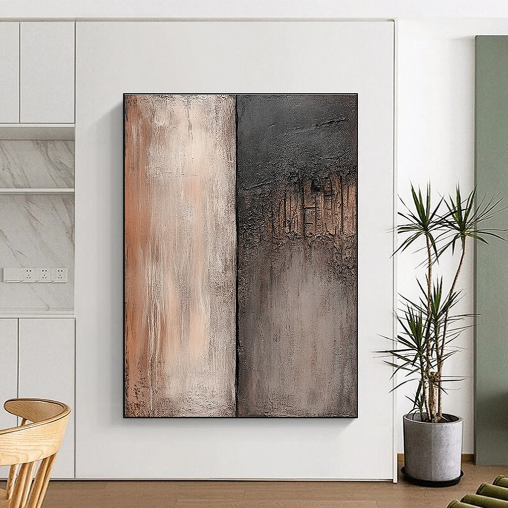Large abstract painting featuring weathered wood and stone textures in muted browns and grays perfect for diverse creative projects.STSC538