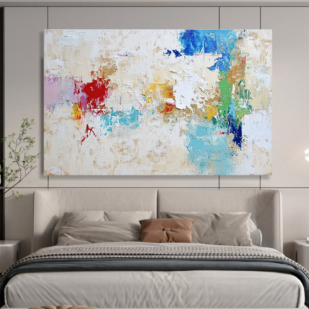 Beige Colorful Abstract Painting with Patchwork Textures DYP384