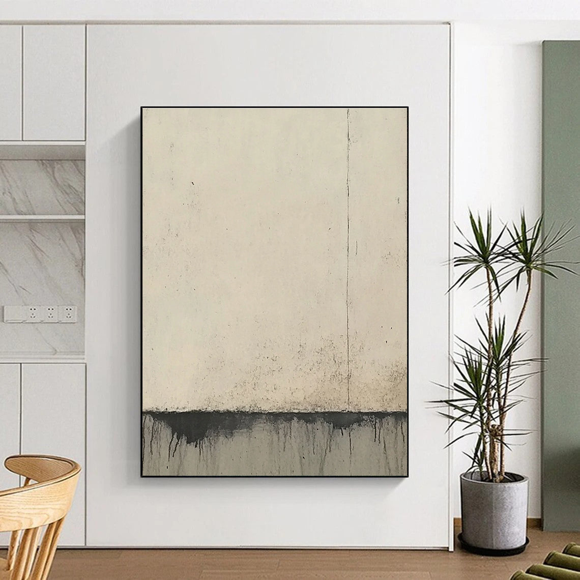 Large Abstract Painting Featuring Concrete Wall Edges In Soft Beige And Gray Tones Evoking Simplicity And Elegance.STSC950