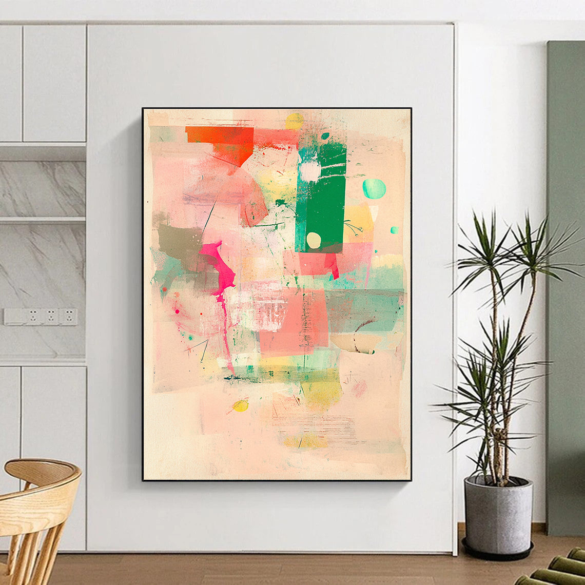 Colorful Collage - Style Abstract Painting with Mixed Shapes GER272