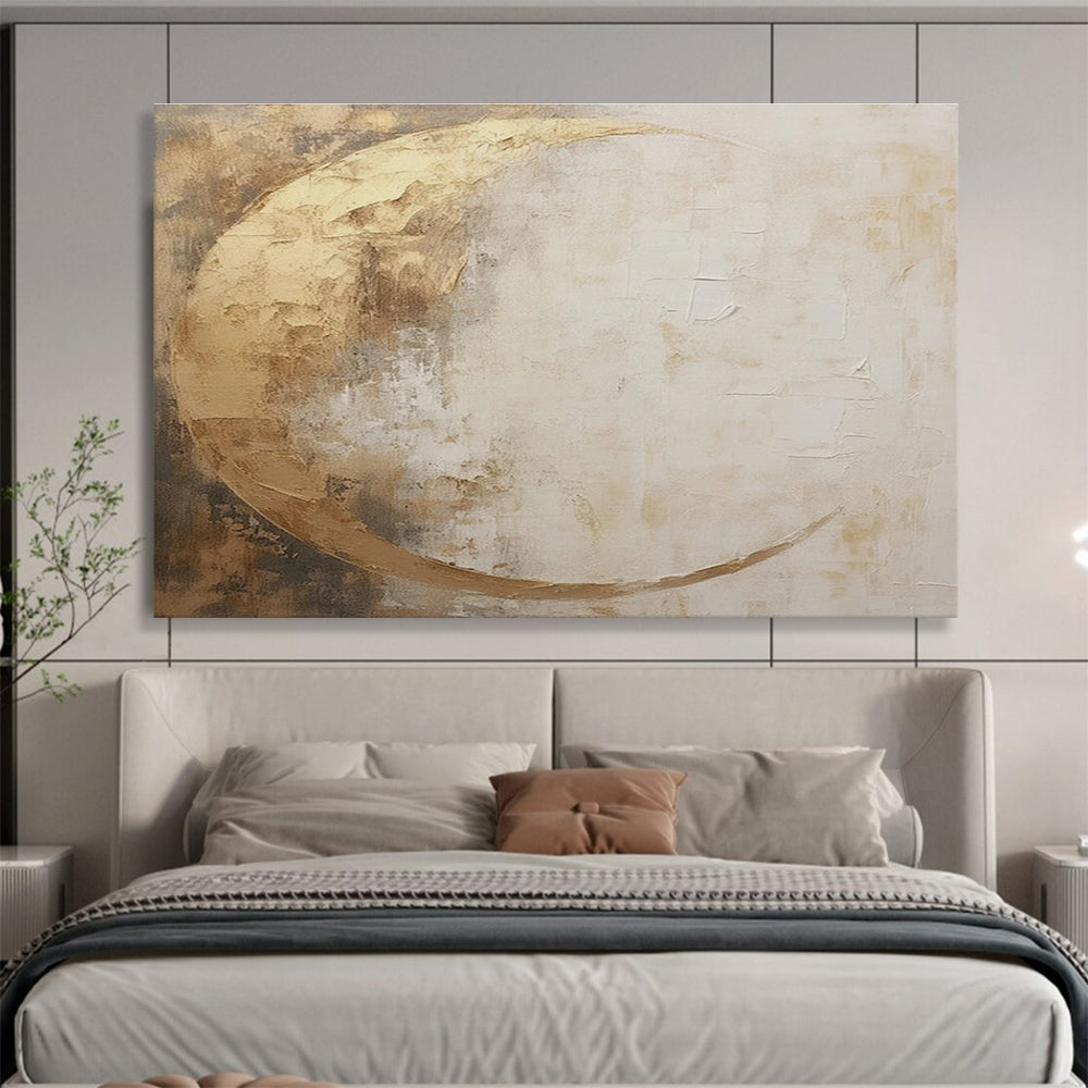 Golden and White Tones Abstract Moon - shaped Painting THY080