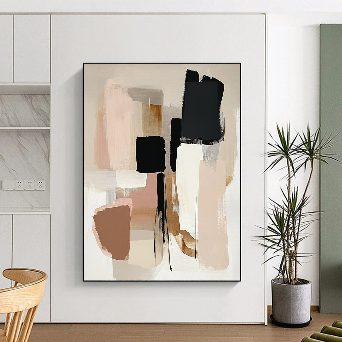 Neutral Tones Abstract Painting with Minimalist Shapes GER791