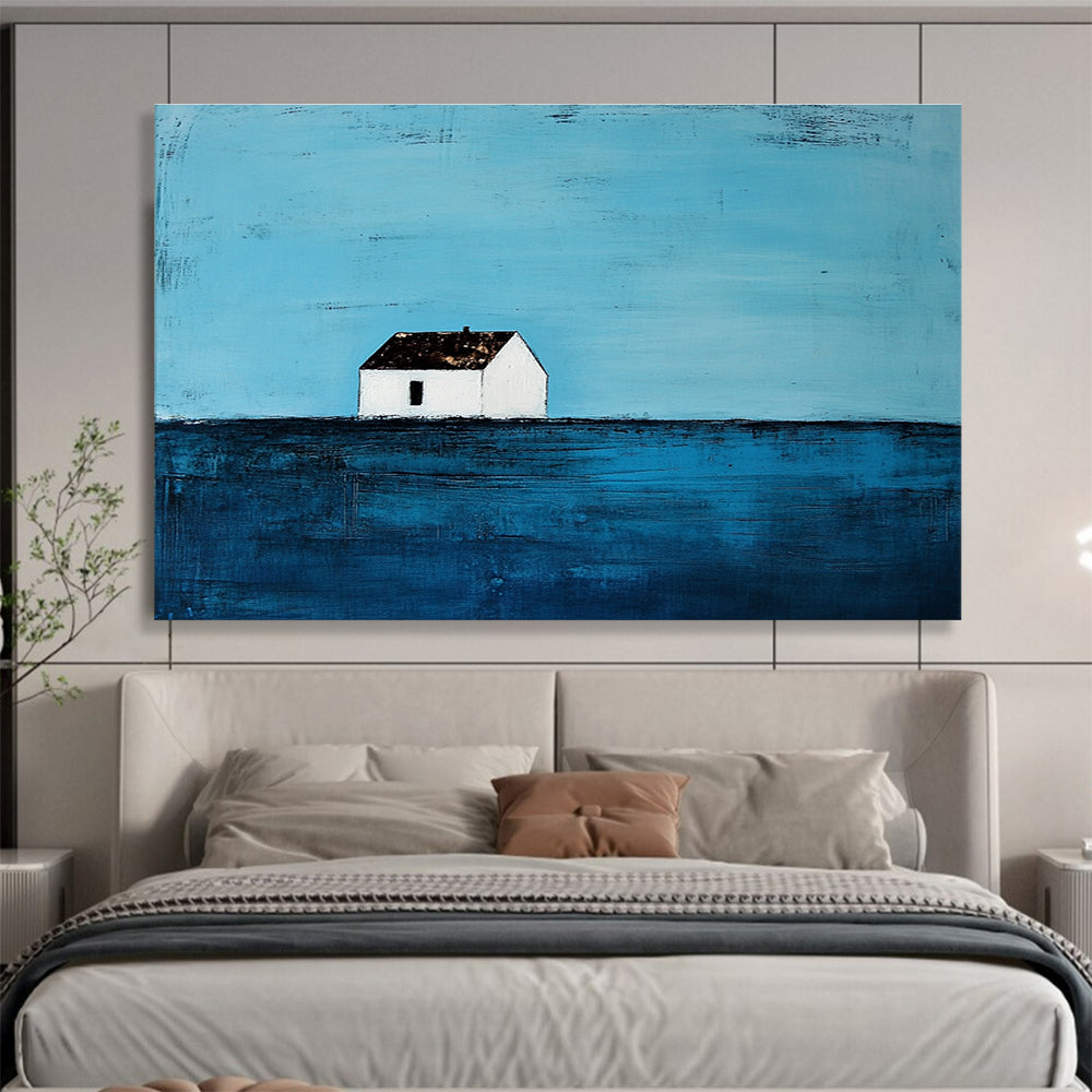 Blue and White Abstract Painting of a Solitary House DYP144
