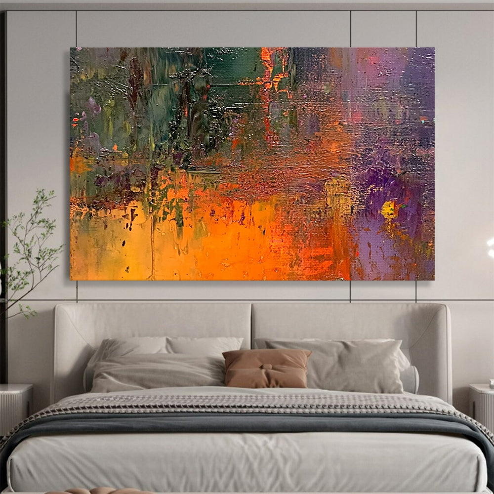 Vivid Textured Abstract Painting with Green Orange and Purple DYP516