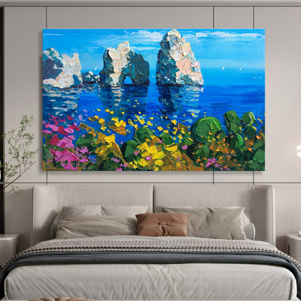 Sea Stacks and Blooms Abstract Painting THY449