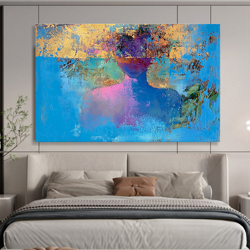 Blue Gold Colorful - Head Abstract Figure Abstract Painting DYP021