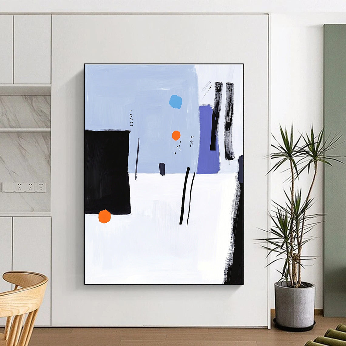 Blue and Purple Abstract Painting with Playful Shapes GER158