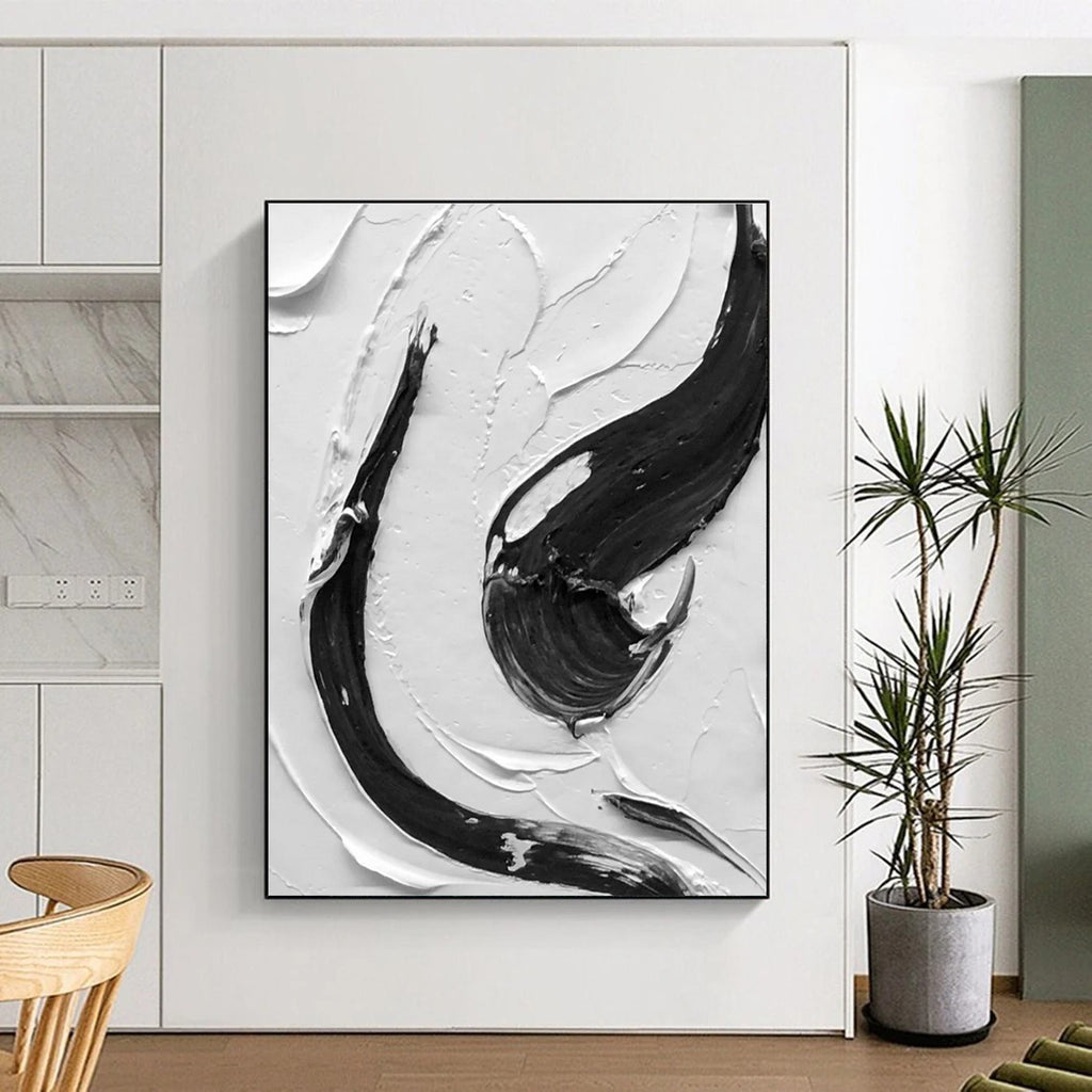 Detailed Black and White Swirl - textured Abstract Art ADGE377