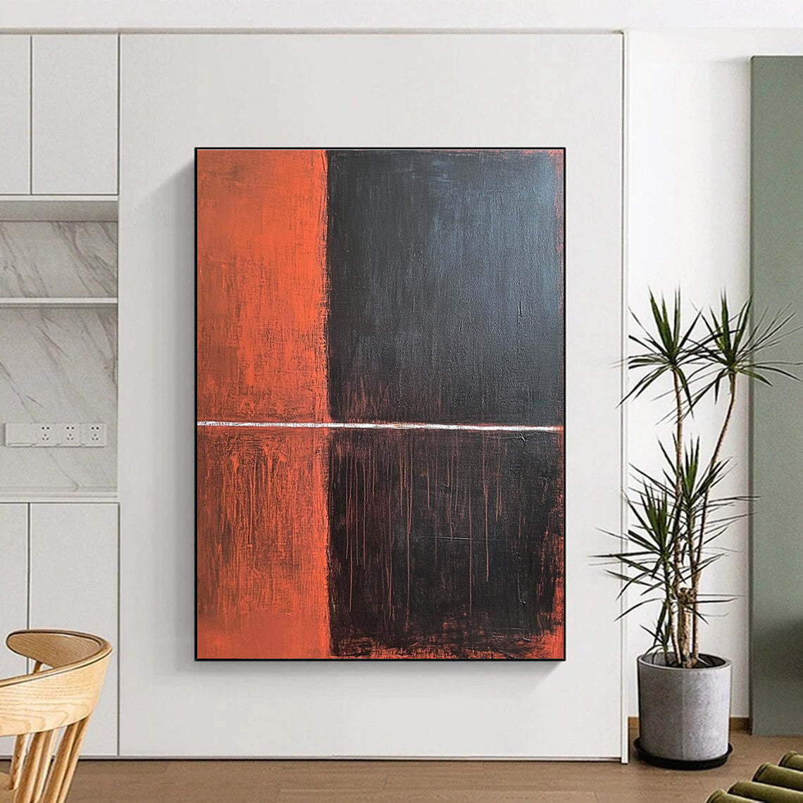 Red Black and White Abstract Painting with Bold Color Blocks GER035