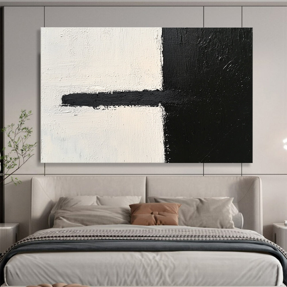 Black and White Geometric Abstract Painting with Textured Strokes DYP300