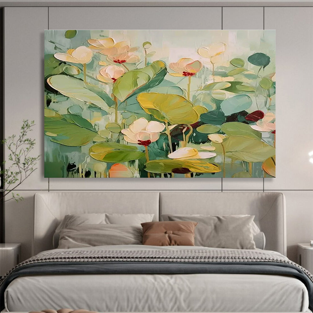 Green and Pink Tones Lotus - themed Abstract Painting THY088