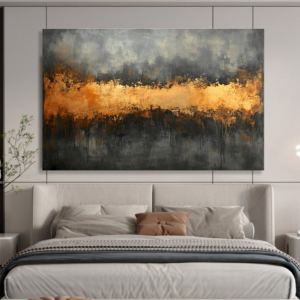 Gray and Gold Abstract Painting with Dripping Textures DYP305