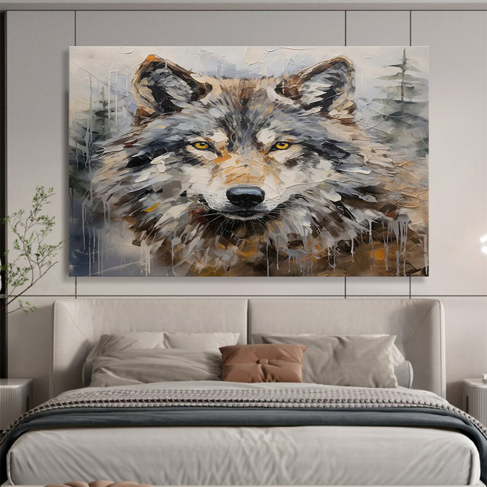 Grey Brown Wolf Portrait Abstract Painting THY077