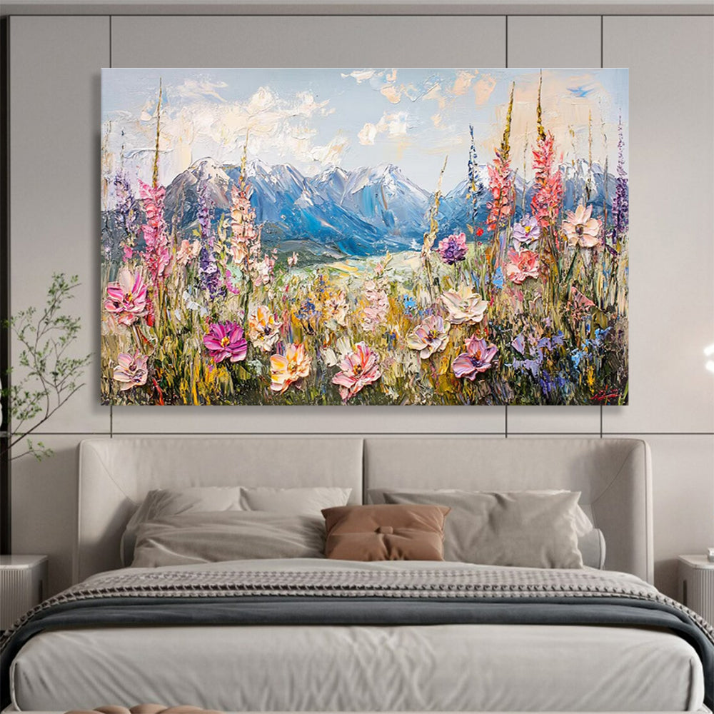 Mountain Flower Field Abstract Painting with Vivid, Natural Beauty THY411
