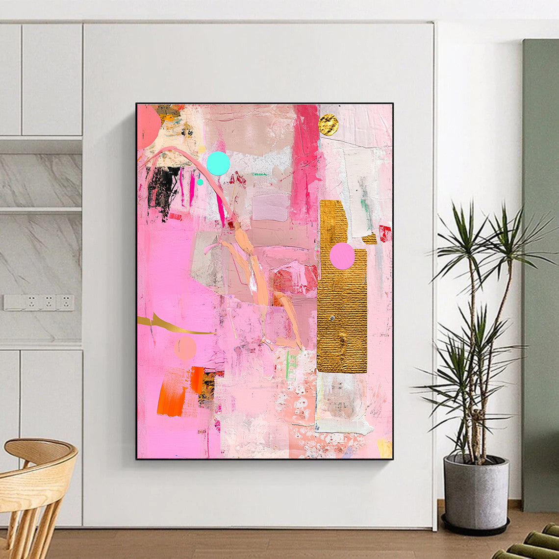Pink Collage - Style Abstract with Gold and Colorful Accents GER257