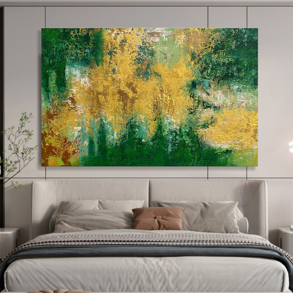 Green Gold Abstract Painting with Lush, Forest - Like Energy THY375