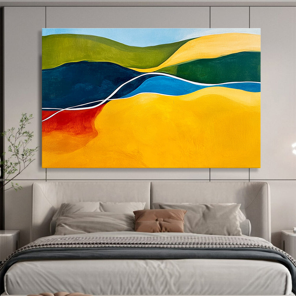 Vibrant Geometric Hills Abstract Painting with Bold Color Blocks DYP229