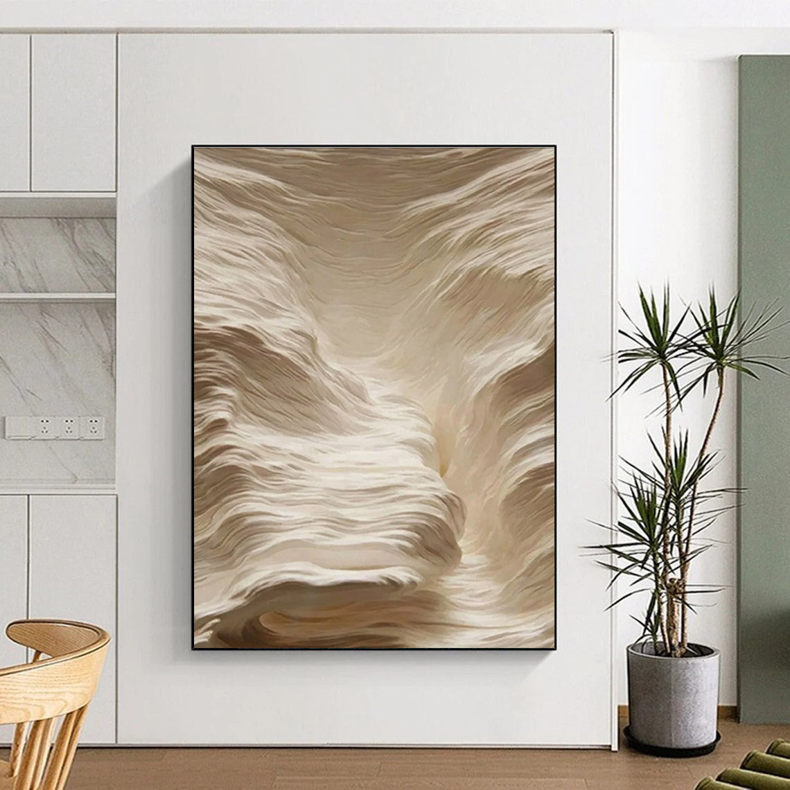 Beige Textured Wave Abstract Painting ADGE023