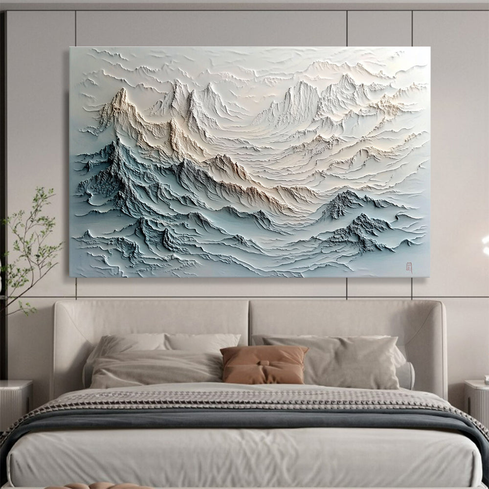 Layered Mountain Range Relief Abstract Painting with Gray and Beige Textures DYP620