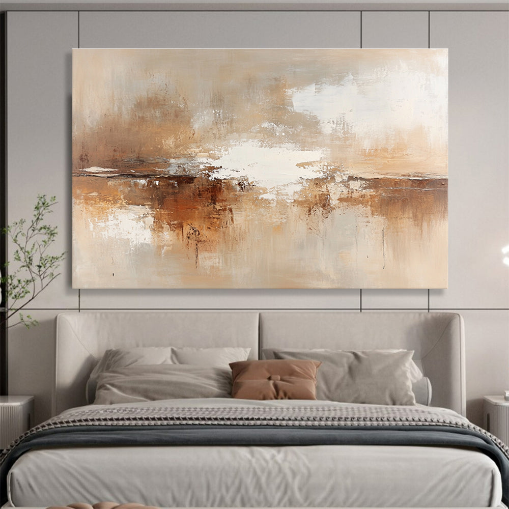 Brown and White Abstract Painting with Textured Brushstrokes DYP172