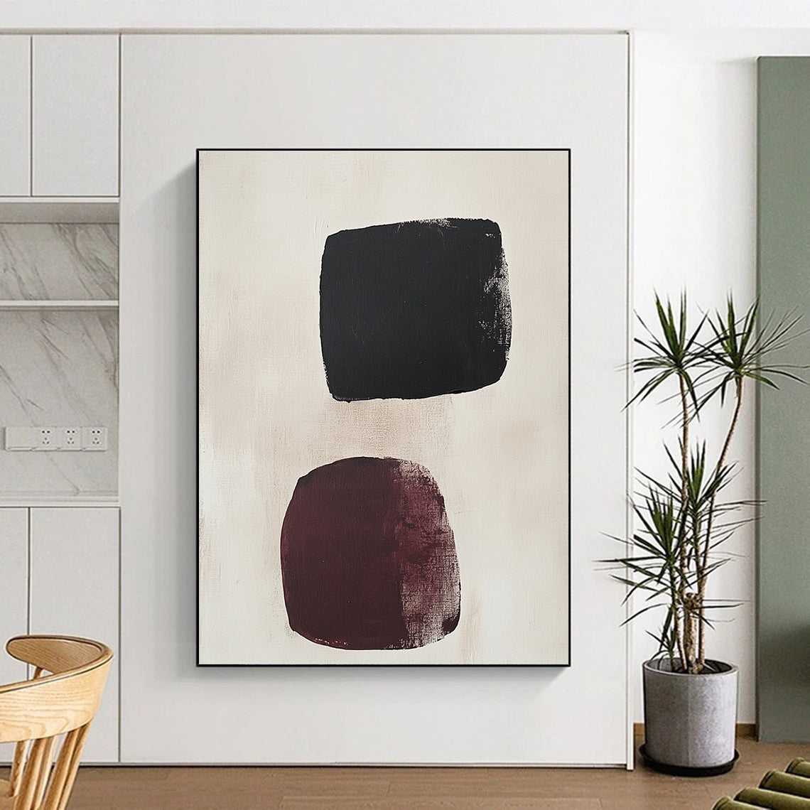 Black and Burgundy Abstract Painting with Simple Forms GER168