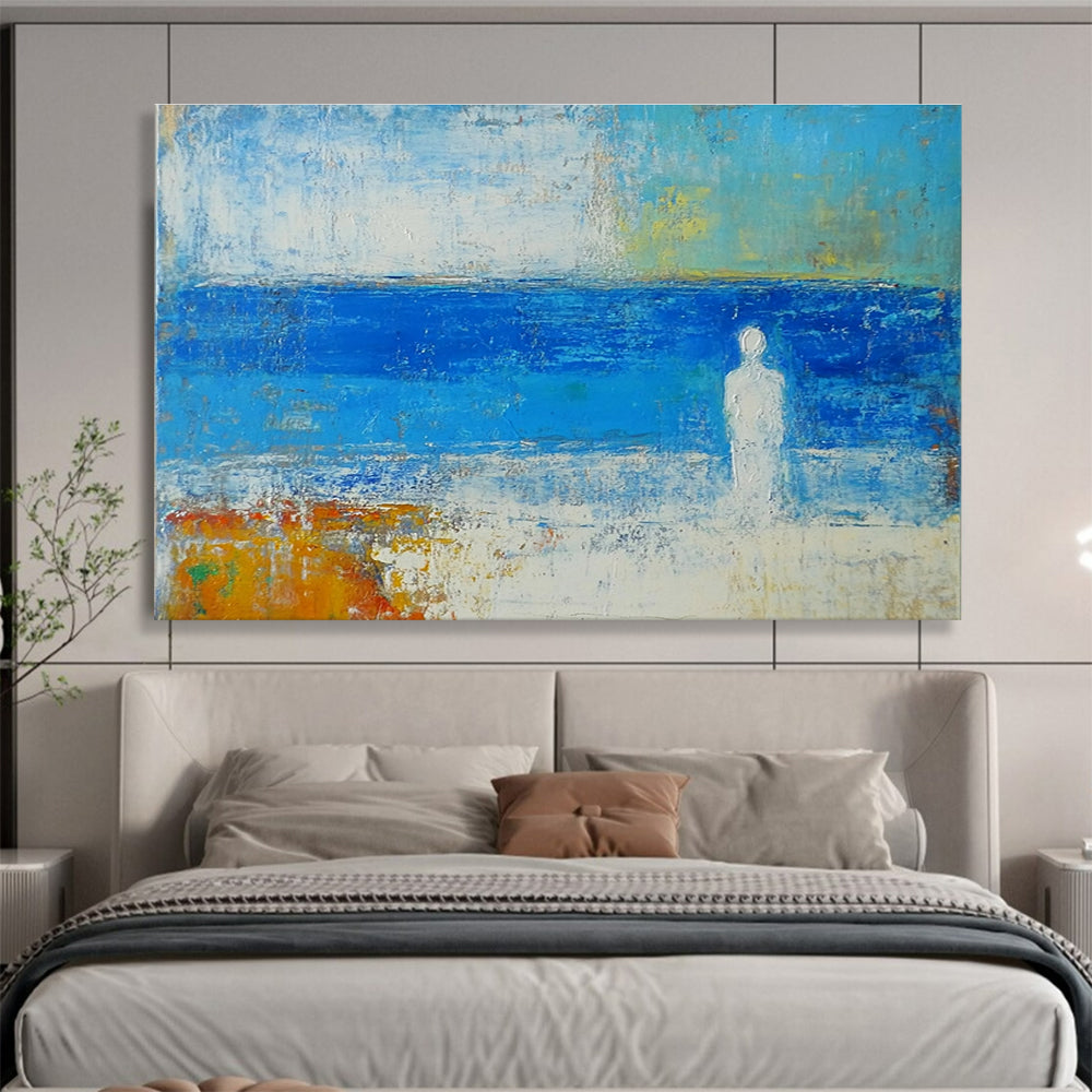 Figure by the Sea Abstract Painting with Soft Color Palette DYP195