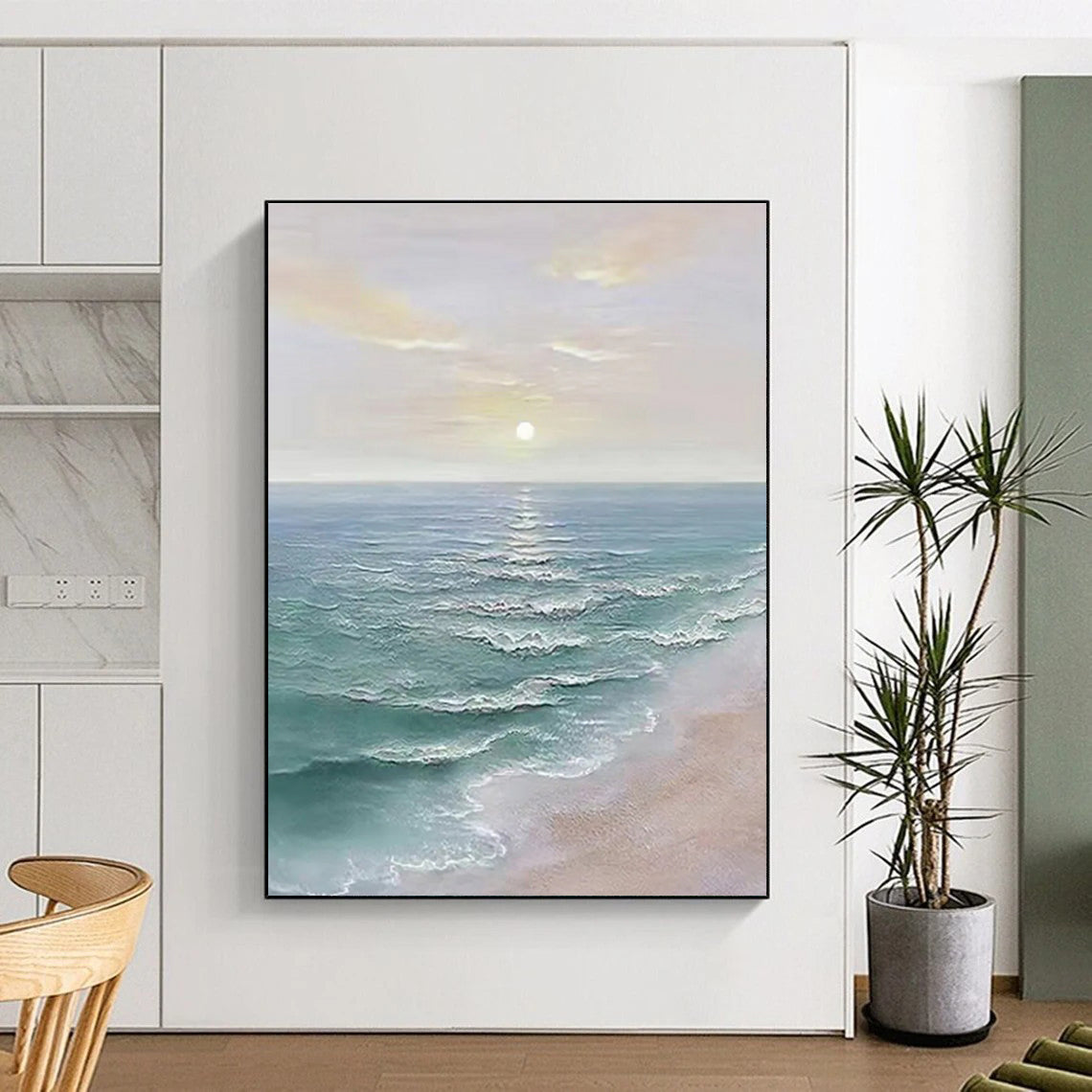 Seaside Sunrise Abstract Painting with Soft Color Tones ADGE350