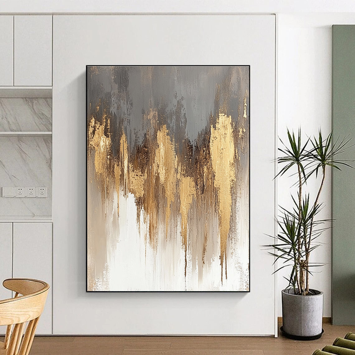 Gold - Dripped Abstract with Gray, White, and Brown GER325