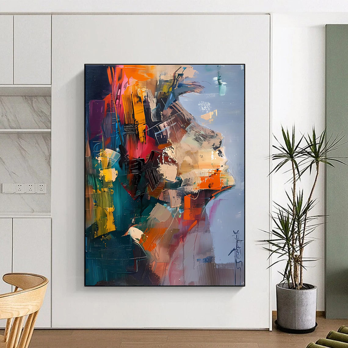 Colorful Portrait Abstract Painting with Mixed Hues ADGE285