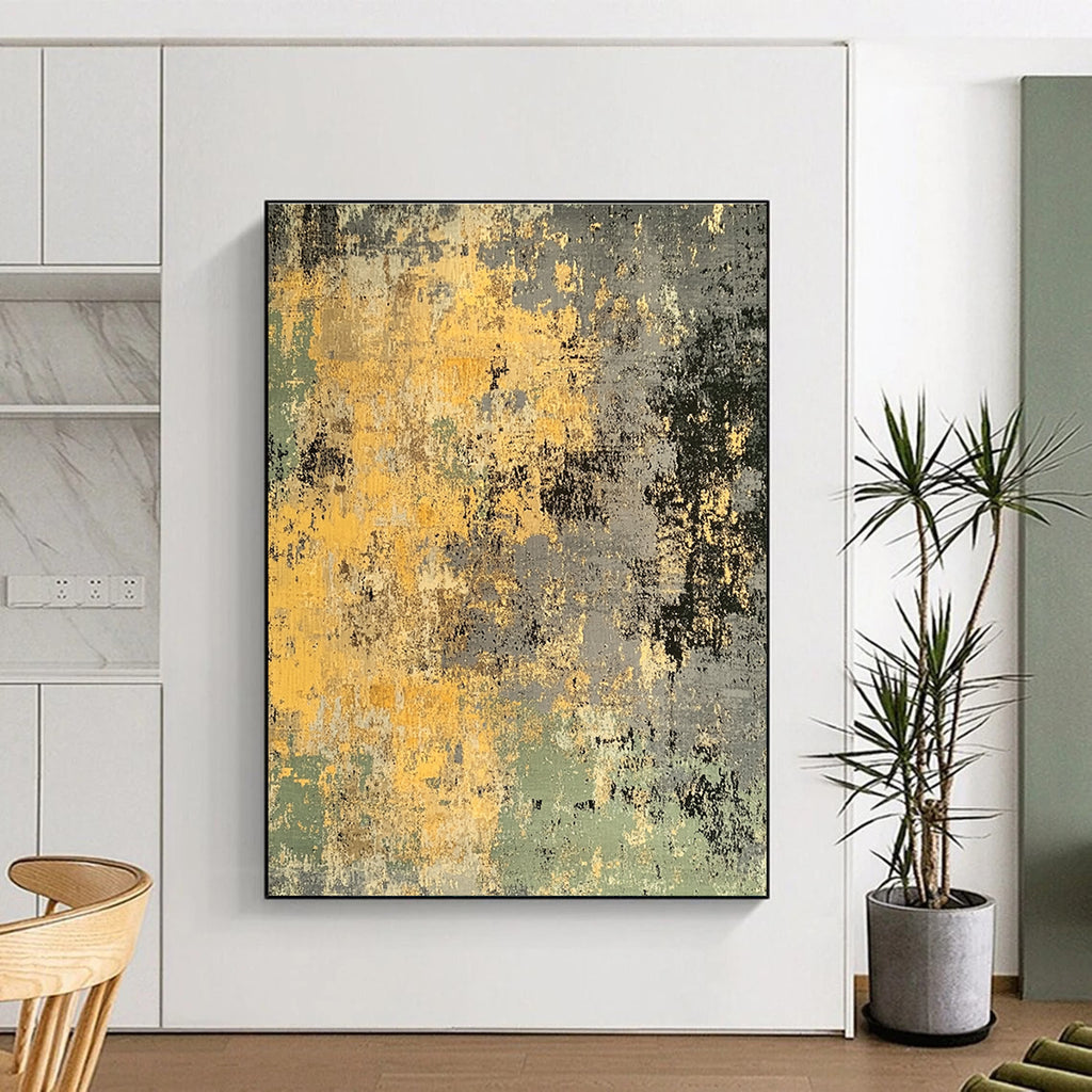 Yellow Gray Green Abstract Painting with Earthy Vibes GER403