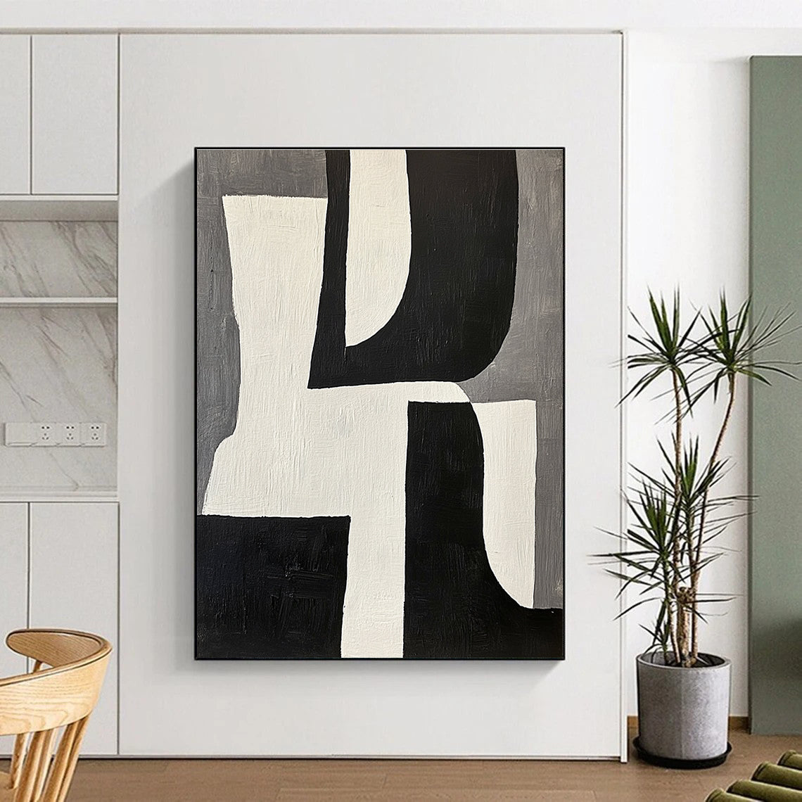 Geometric Black White and Gray Abstract Painting GER611