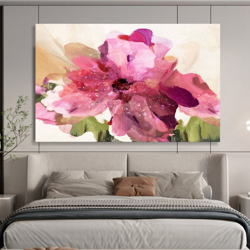 Pink Flower Abstract Painting with Vivid, Floral Radiance THY405