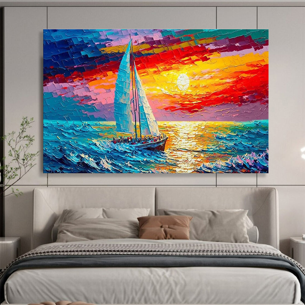 Sunset Sail Abstract Painting with Vivid Sunset Hues THY312