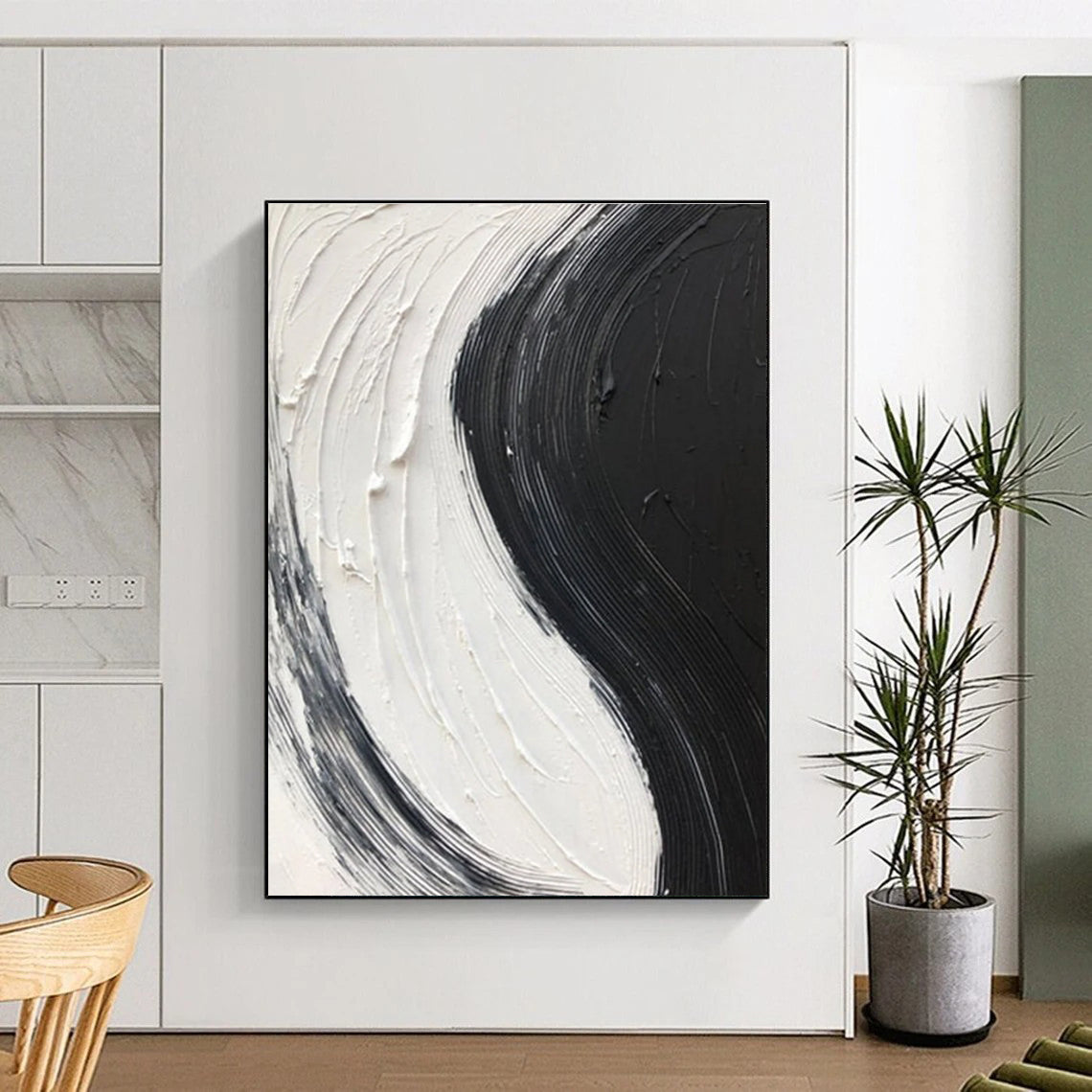 Black and White Swirl - textured Abstract Painting ADGE376