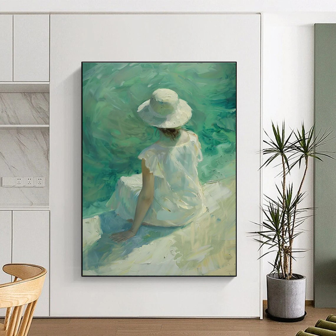 Soft - colored Woman by the Sea Abstract Painting ADGE088