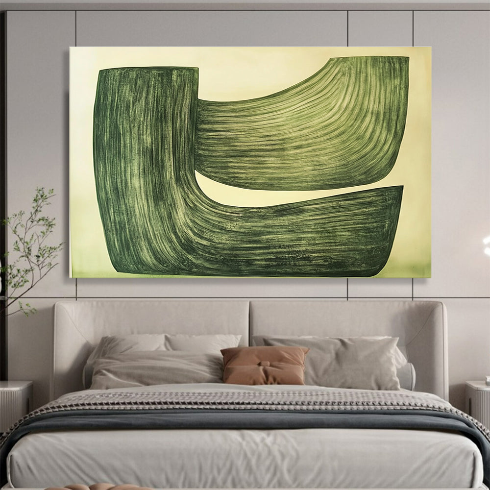Green Curved Shapes Abstract Painting with Smooth Lines DYP611