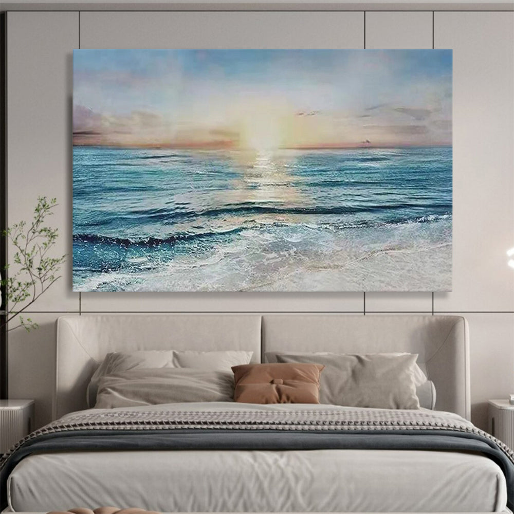 Seaside Sunset Serenity Abstract Painting with Warm Ocean Hues THY260