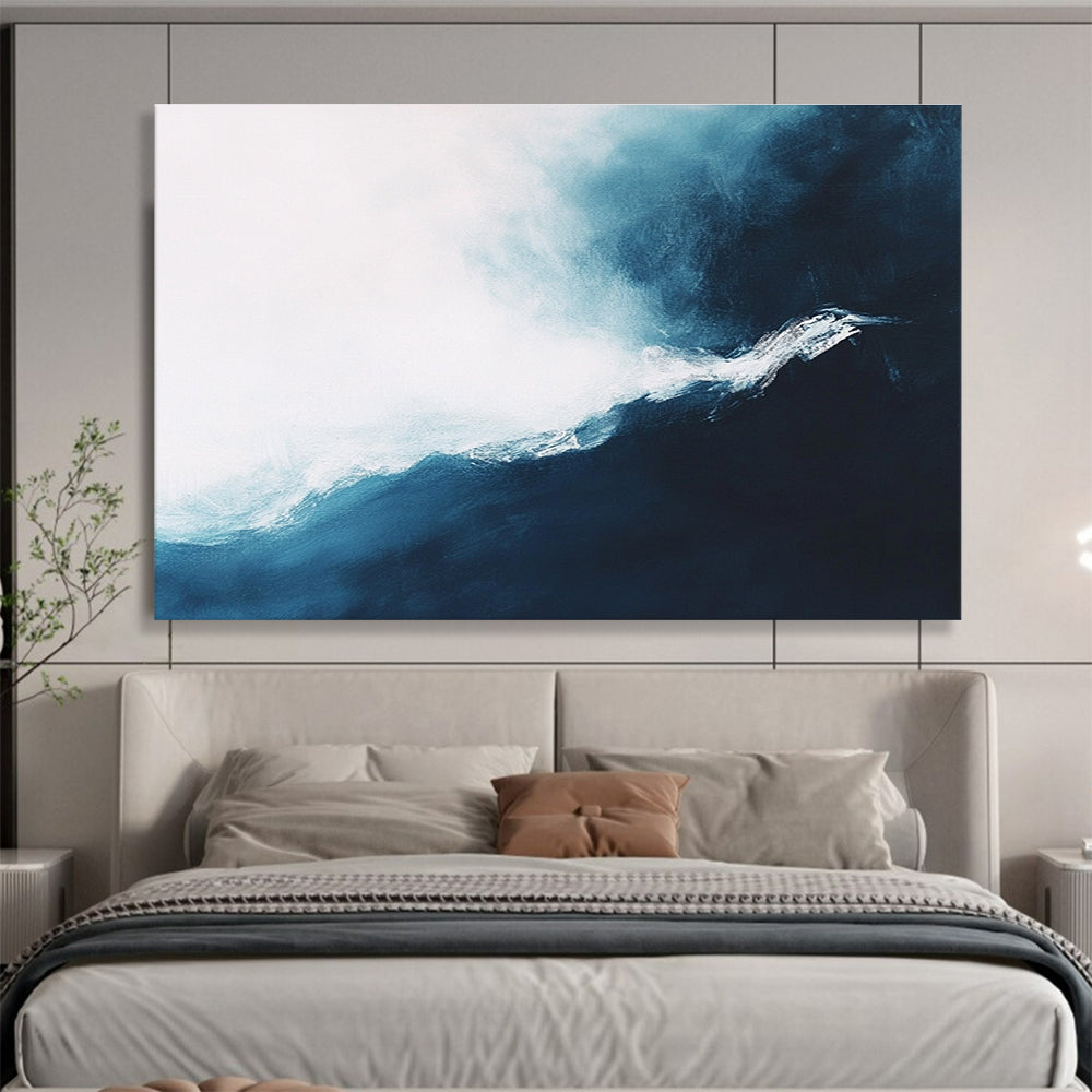 Blue and White Wave Abstract Painting with Dynamic Brushstrokes DYP338
