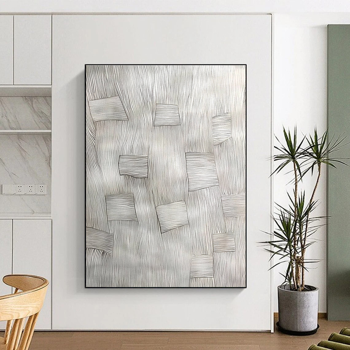 Black White Line Art Blocks Abstract Painting GER868