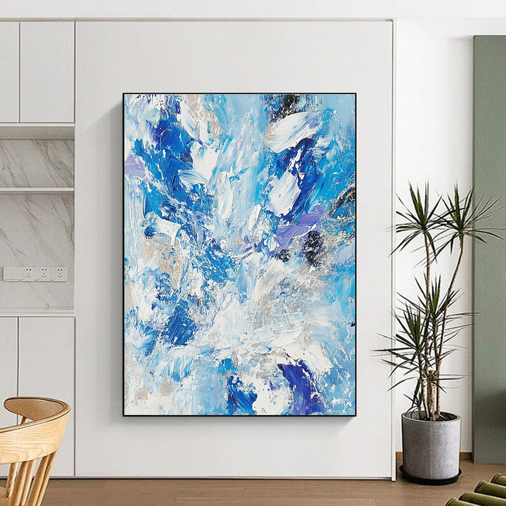 Blue White Purple Abstract Painting with Dynamic Brushstrokes GER516
