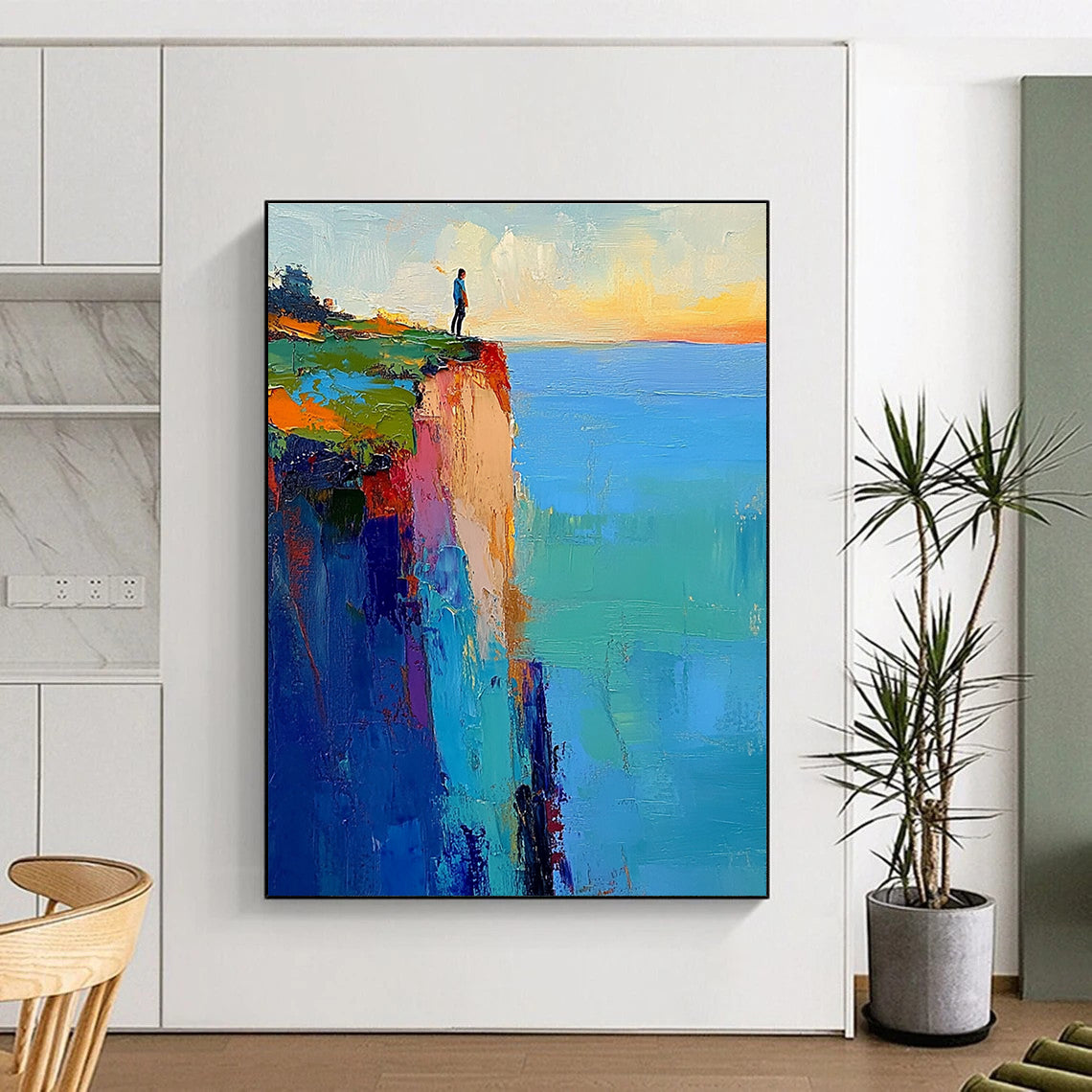 Abstract painting featuring blue and green landscapes rich in color with soft lighting and blurred edges creating an impressionist feel.STSC034