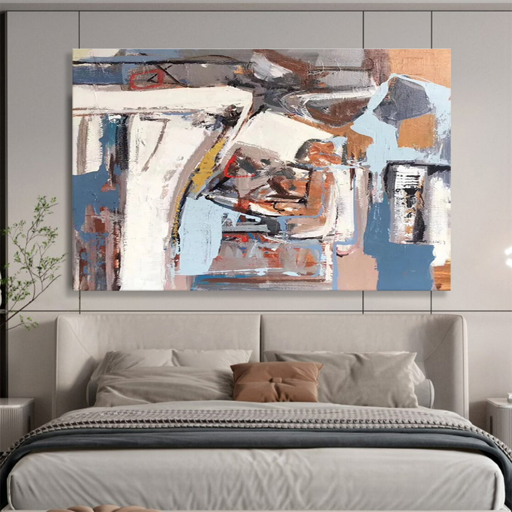 Grey Blue Brown Abstract Shapes Painting THY025