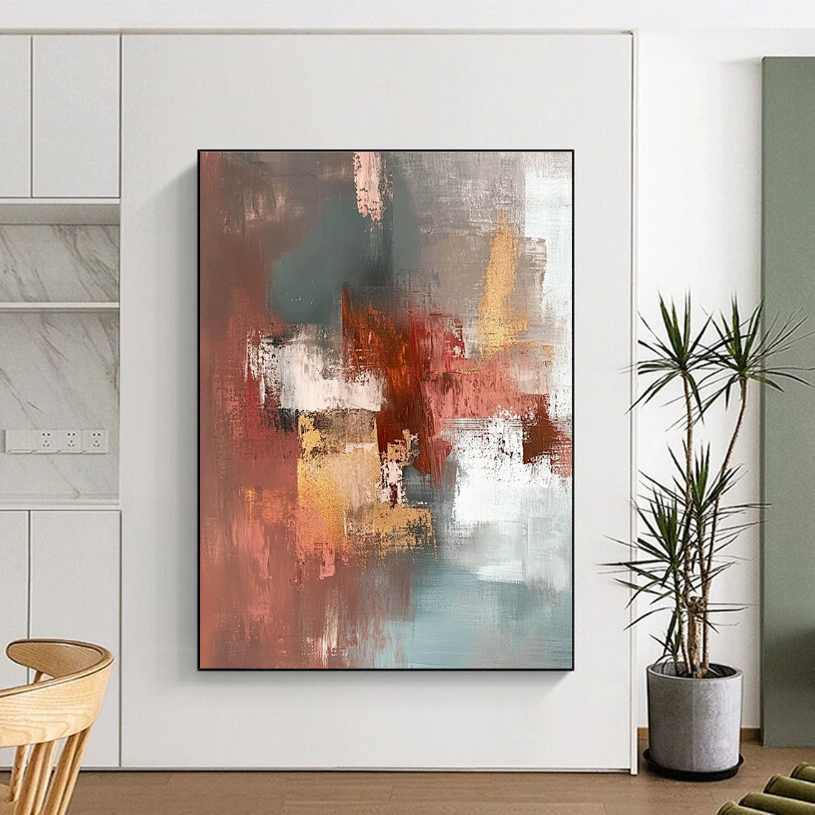 Red Gold Gray Abstract Painting with Rich Textures GER806