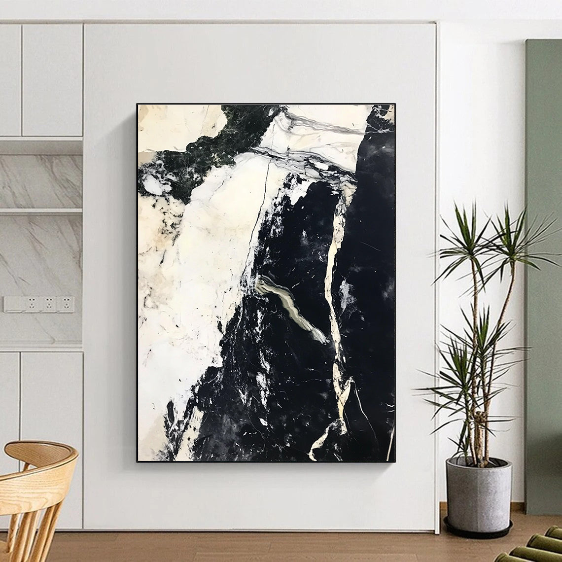 Black White Marble Abstract Painting with Natural Patterns GER743