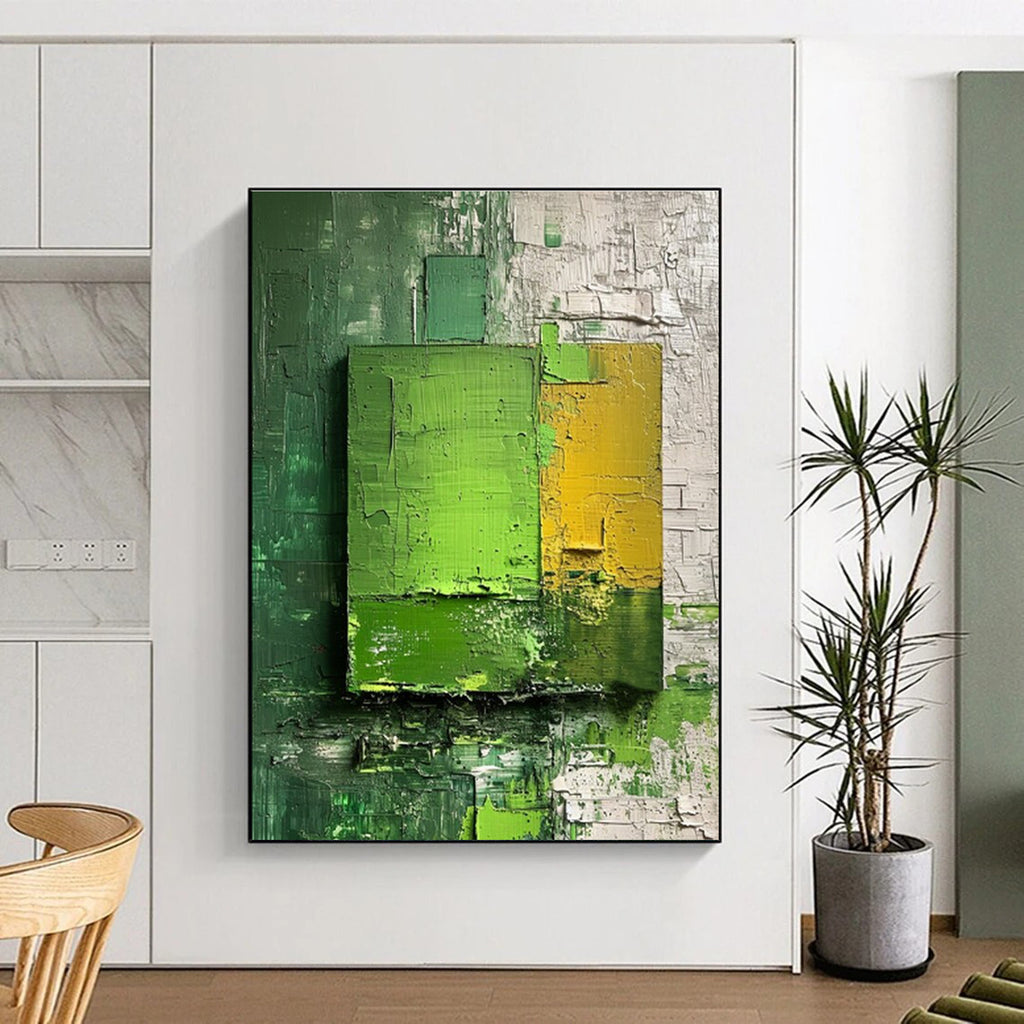 Green Yellow White Textured Abstract Painting ADGE030