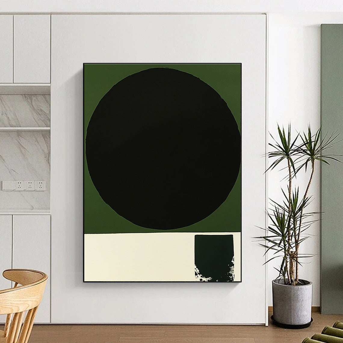 Black and Green Minimalist Geometric Abstract Painting GER218