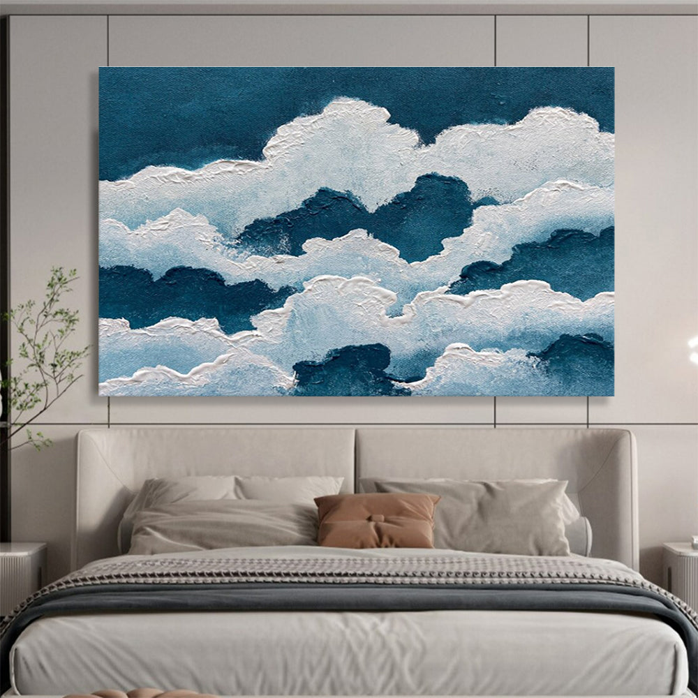 Blue White Cloud Abstract Painting with Textured Sky Forms THY364
