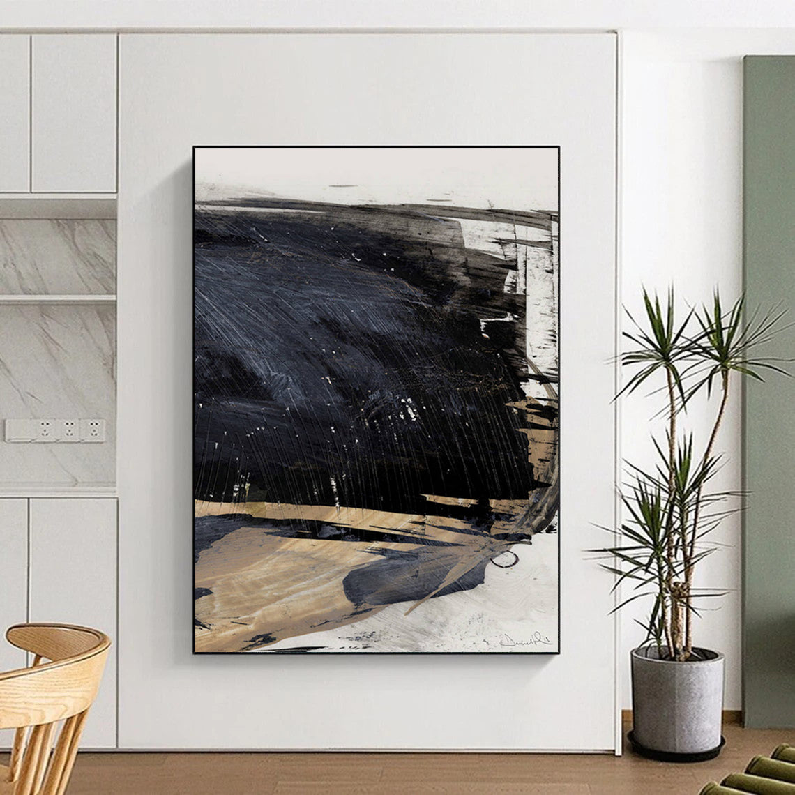 Dark Abstract with Textured Layers and Subtle Highlights Painting ADGE202